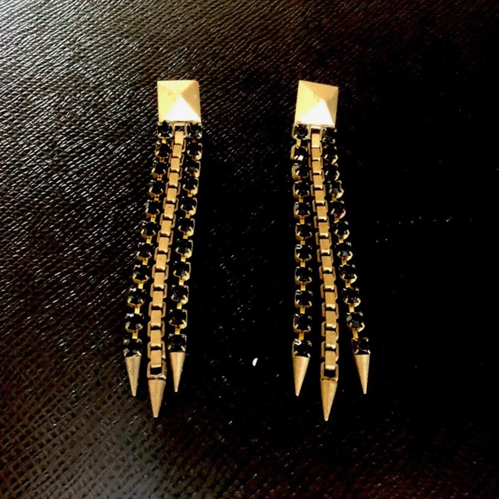 Long Fashionable Gold & Black Earrings